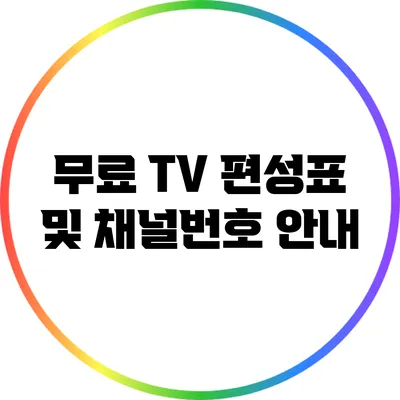 무료 TV 편성표 및 채널번호 안내